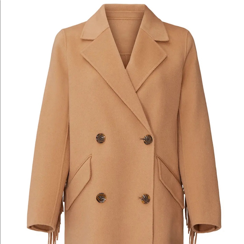 Kooples Fringed Wool Coat - Camel Beige